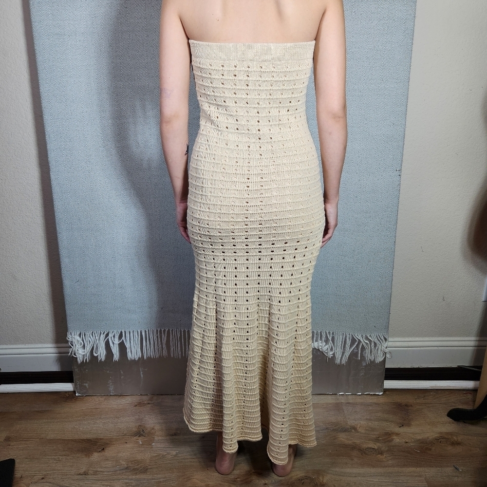 Fore Womens Large Cream Knit Maxi Skirt Sweater W Side Slit 100% cotton - Picture 3 of 14